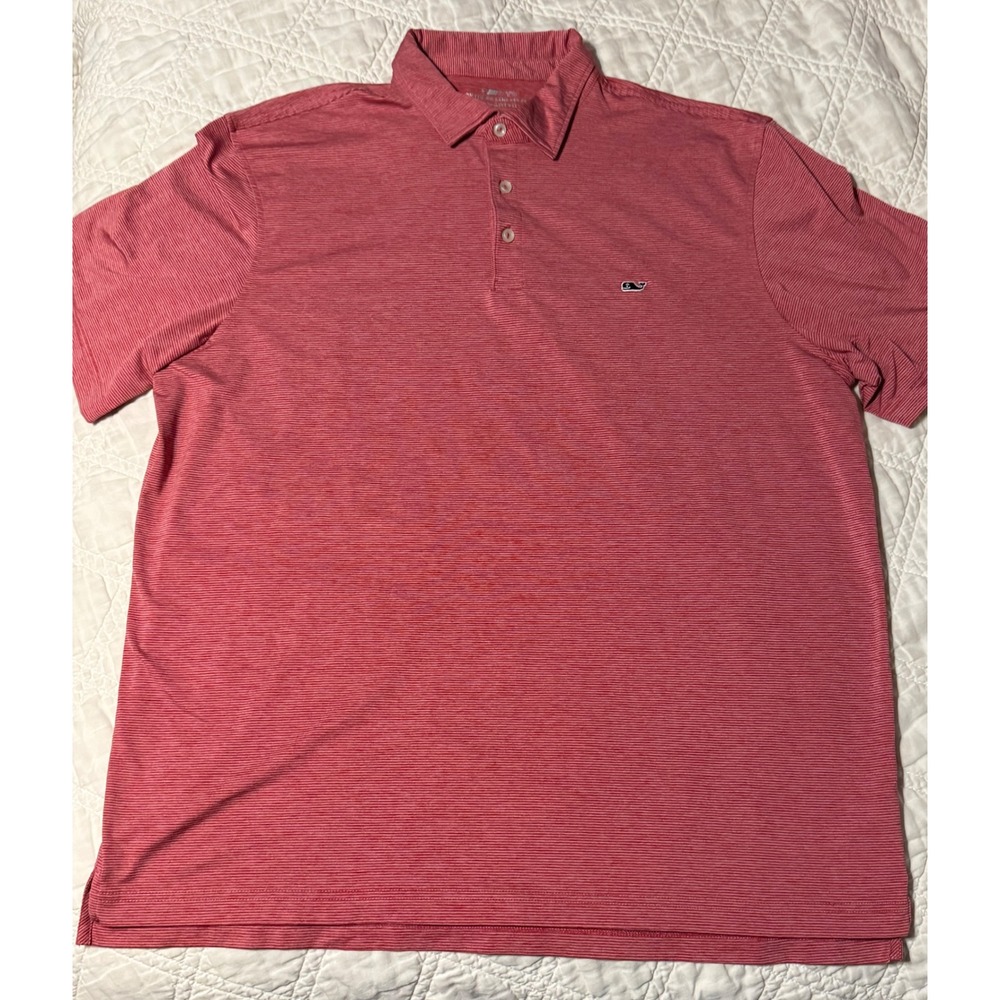 Vineyard Vines On-The-Go Sankaty Polo Mens XL Red Striped Performance Stretch